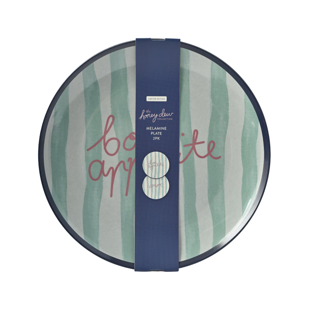 Honeydew Melamine Plate 2pk - BLUE STRIPE